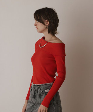 GRACE CONTINENTAL オフショルリブニットトップ レッド