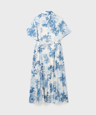 GRACE CONTINENTAL シャドーフラワープリントワンピース ブルー