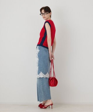 GRACE CONTINENTAL バイカラーリブニットトップ レッド