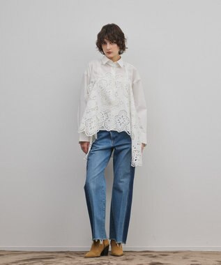 GRACE CONTINENTAL カット刺繍イレギュラーシャツ ホワイト