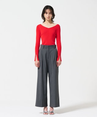 GRACE CONTINENTAL リブVネックニットトップ レッド