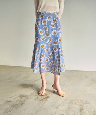 GRACE CONTINENTAL マーガレットフラワープリントスカート ブルー