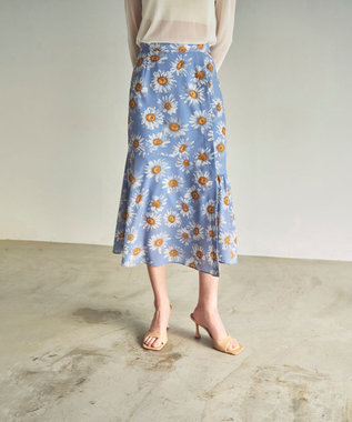 GRACE CONTINENTAL マーガレットフラワープリントスカート ブルー