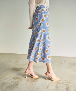 GRACE CONTINENTAL マーガレットフラワープリントスカート ブルー