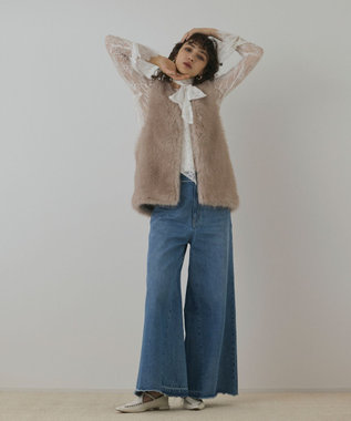 Grace class リアル フォックス ファー カシミヤ ベスト ネイビー Grace class リアル フォックス ファー カシミヤ ベスト