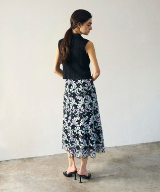 GRACE CONTINENTAL フラワー刺繍プリントスカート ブラック