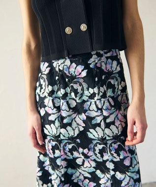 GRACE CONTINENTAL フラワー刺繍プリントスカート ブラック