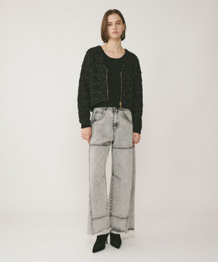 GRACE CONTINENTAL ツイードニットzipカーディガン ブラック