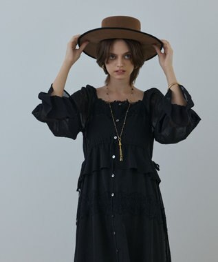 GRACE CONTINENTAL レースコンビカットジャガードワンピース ブラック