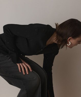 GRACE CONTINENTAL ビジューリブニットトップ ブラック