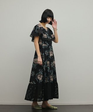 GRACE CONTINENTAL レースコンビクロスステッチワンピース ブラック