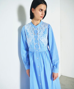 GRACE CONTINENTAL 刺繍シャツワンピース ブルー