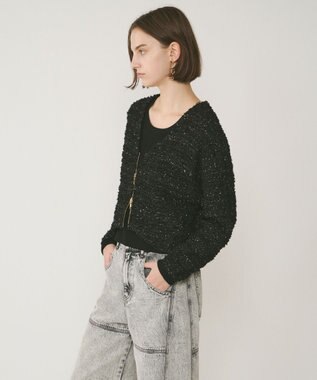 GRACE CONTINENTAL ツイードニットzipカーディガン ブラック