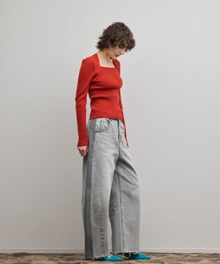 GRACE CONTINENTAL スクエアリブニットトップ レッド