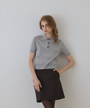 GRACE CONTINENTAL バイカラーポロニットトップ