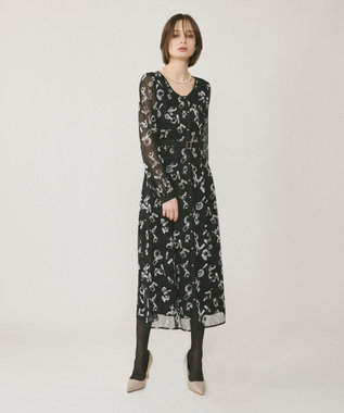 GRACE CONTINENTAL コスメフロッキープリントワンピース ブラック