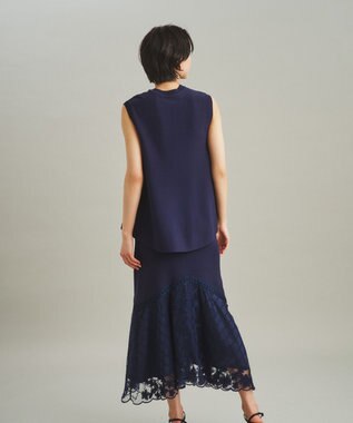GRACE CONTINENTAL フラワーコードニットトップ ネイビー