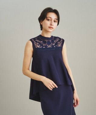 GRACE CONTINENTAL フラワーコードニットトップ ネイビー