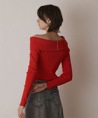 GRACE CONTINENTAL オフショルリブニットトップ レッド