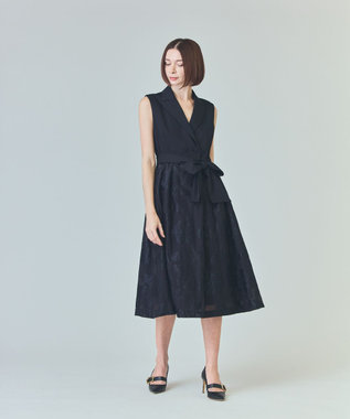 GRACE CONTINENTAL フラワージャガードテーラードレス ブラック