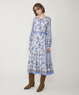 GRACE CONTINENTAL フラワーパネルプリントワンピース ブルー