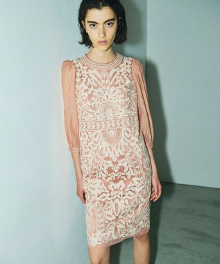 オーガン袖コード刺繍ドレス, ピンク, 36