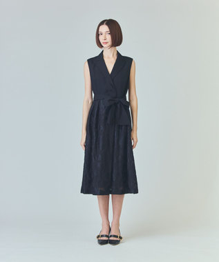 GRACE CONTINENTAL フラワージャガードテーラードレス ブラック