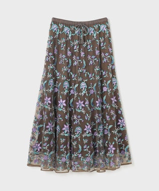 GRACE CONTINENTAL サラサ刺繍チュールスカート カーキ