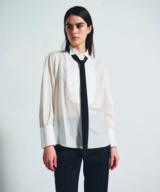 GRACE CONTINENTAL シルクコンビドレスシャツ ホワイト