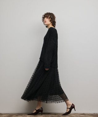 GRACE CONTINENTAL フロッキードットプリーツスカート ブラック