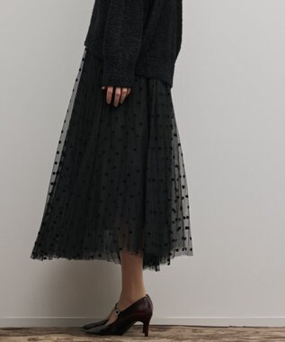 GRACE CONTINENTAL フロッキードットプリーツスカート ブラック