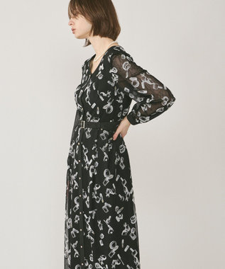 GRACE CONTINENTAL コスメフロッキープリントワンピース ブラック