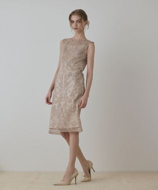 GRACE CONTINENTAL コ－ド刺繍タイトドレス ベージュ