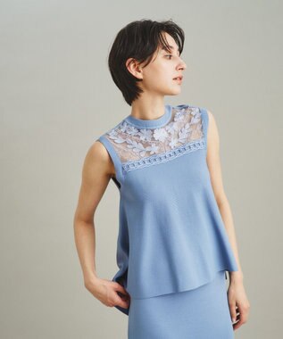 GRACE CONTINENTAL フラワーコードニットトップ ブルー