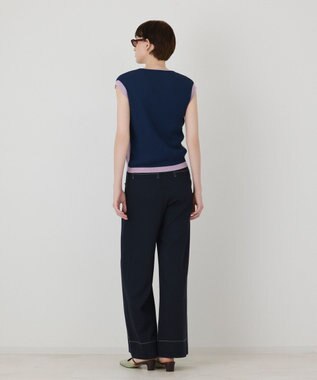 GRACE CONTINENTAL バイカラーリブニットトップ ネイビー