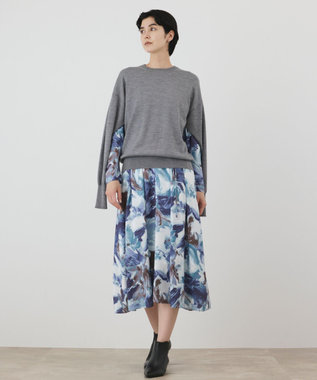 GRACE CONTINENTAL ウールスリットニットトップ グレー
