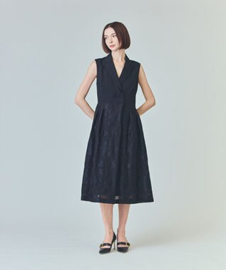 GRACE CONTINENTAL フラワージャガードテーラードレス ブラック