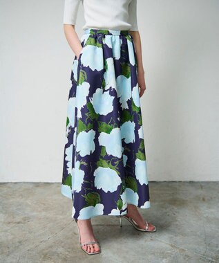 GRACE CONTINENTAL グログランボタニカルスカート ネイビー