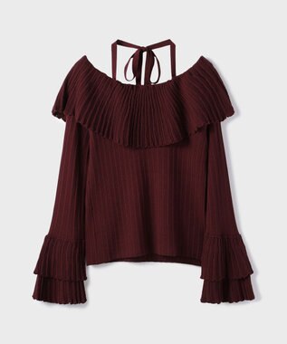 GRACE CONTINENTAL アイレットフレアニットトップ ボルドー
