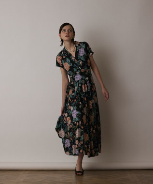 GRACE CONTINENTAL アンティークフラワープリントワンピース ブラック