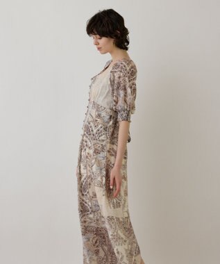 GRACE CONTINENTAL スカーフプリントドレス ベージュ