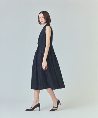 GRACE CONTINENTAL フラワージャガードテーラードレス ブラック