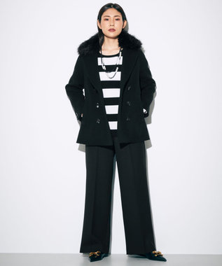 GRACE CONTINENTAL ウールストレッチセミワイドパンツ ブラック