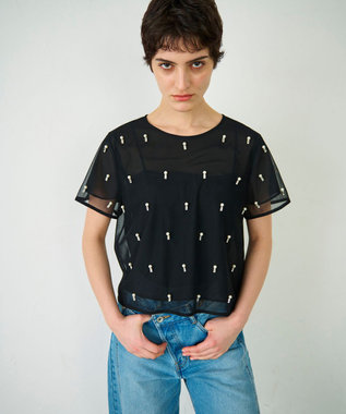 GRACE CONTINENTAL ビジューチュールトップ ブラック