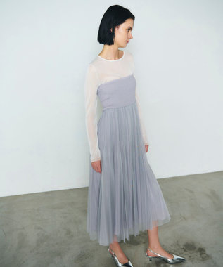 GRACE CONTINENTAL プリーツコンビベアワンピース グレー
