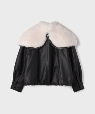 GRACE CONTINENTAL フェイクレザーボンバージャケット ブラック