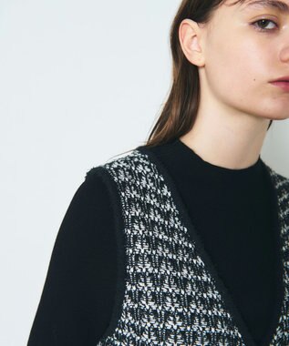 GRACE CONTINENTAL バイカラージャガードニットワンピース ブラック