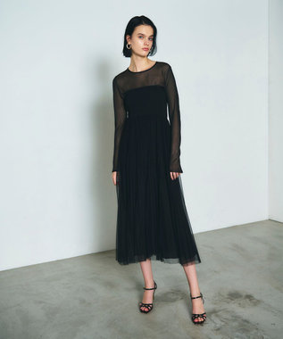 GRACE CONTINENTAL プリーツコンビベアワンピース ブラック