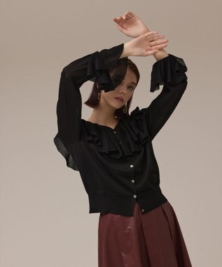 GRACE CONTINENTAL フリルニットカーディガン ブラック