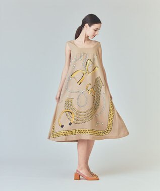 GRACE CONTINENTAL ジュエリーモチーフドレス ベージュ